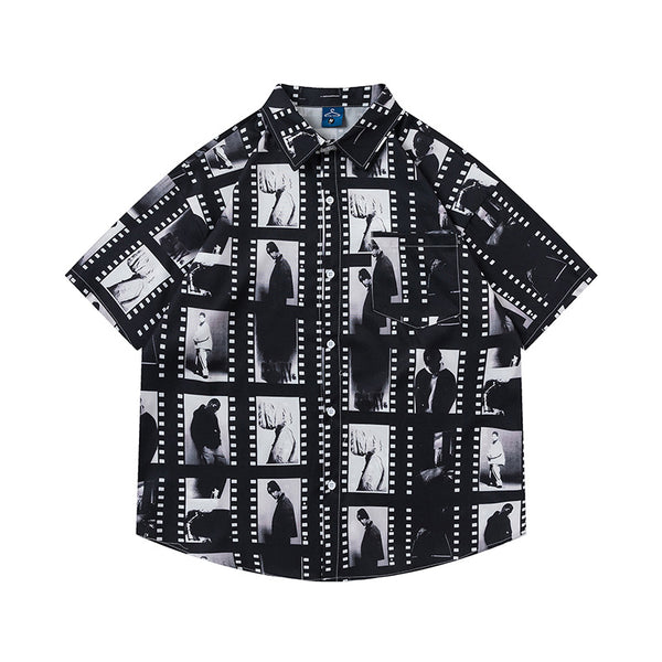 Camisa Suelta Estampado Video Tape para Hombre