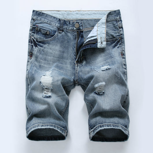 Shorts de Mezclilla Slim Ajustado con Rotos en Tono Claro - Image 8
