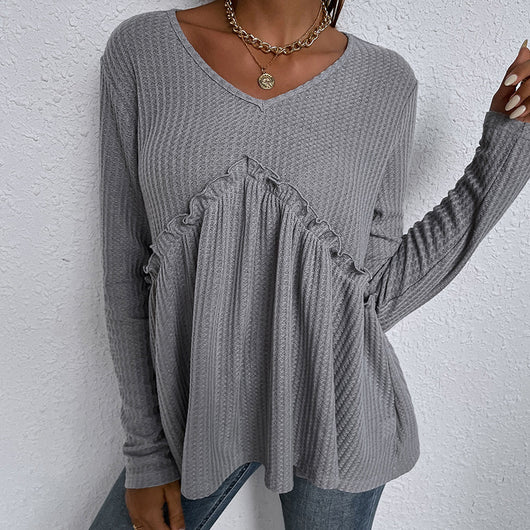 Blusa Casual Cuello Redondo Gris Manga Larga Diseño Asimétrico - Image 8
