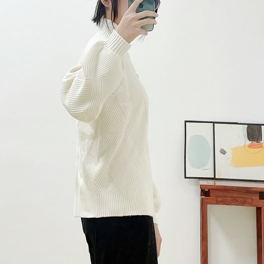 Suéter Cuello Alto a Cuadros Mujer - Pullover Holgado y Cómodo - Image 10