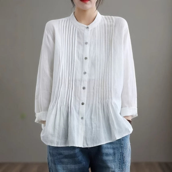 Blusa Casual de Manga Larga con Pliegues para Mujer