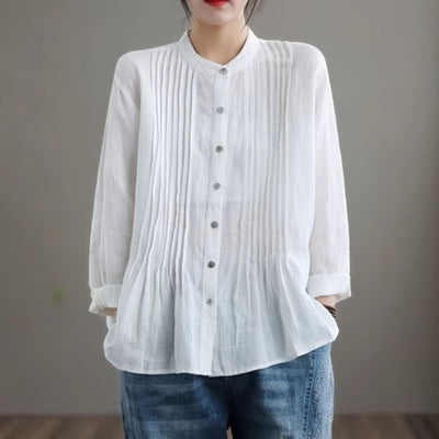 Blusa Casual de Manga Larga con Pliegues para Mujer