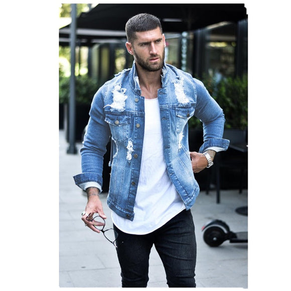 Chaqueta Denim Clásica con Solapa y Bolsillos Slim