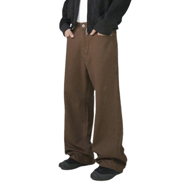 Pantalones Rectos de Algodón Lavado Estilo Retro en Marrón
