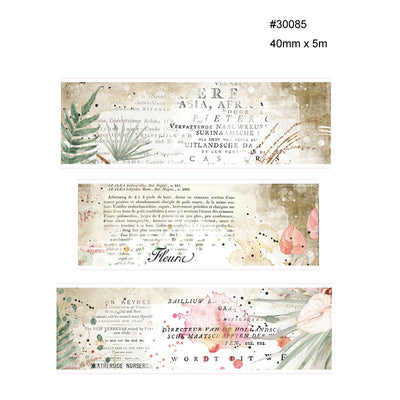 Two rolls of vintage floral washi tape with clocks, feathers, and text overlays, measuring 55mm x 5m. - Image 24