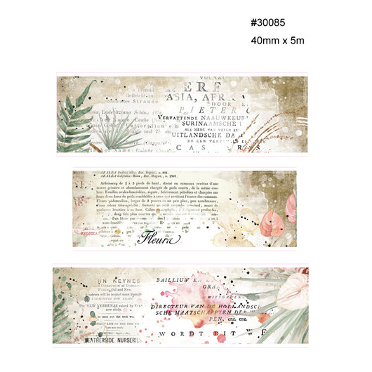 Two rolls of vintage floral washi tape with clocks, feathers, and text overlays, measuring 55mm x 5m. - Image 24