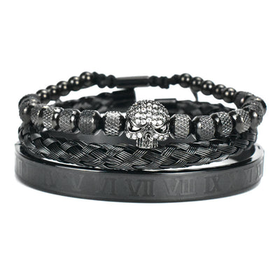 Pulsera de Acero Inoxidable con Calavera Retro y Letras Romanas Trenzadas - Image 4