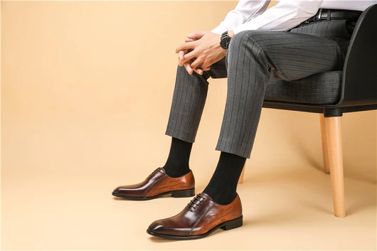 Zapatos Oxford de Cuero Genuino Talla Grande Hombre Punta Cuadrada Bicolor - Image 7