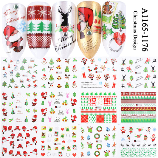 12 Pegatinas Navideñas para Uñas con Diseños de Animales Tiernos y Pluma Incluida - Image 17