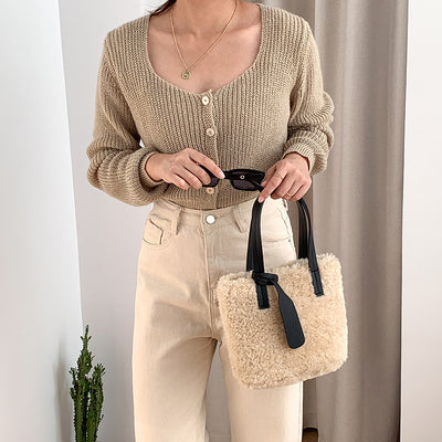 Bolso Peludo de Moda Colores Sólidos Adorable para Mujer - Image 11