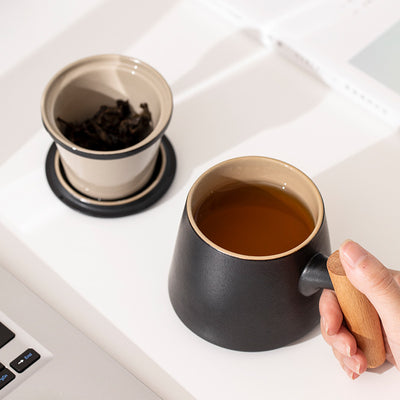 Taza de Cerámica Minimalista para Oficina con Mango de Madera - Image 16
