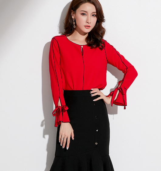 Blusa Elegante Coreana de Manga Larga con Detalles de Cuentas y Contraste de Color - Image 14