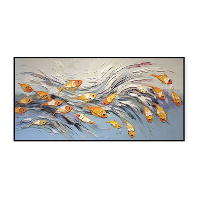 Cuadro Pintura al Óleo Lienzo Peces Alegres Decoración Pared Sala Estar - Image 5