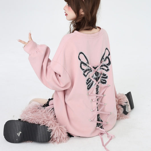 Sudadera Suelta Cuello Redondo con Moño Fresco - Estilo Industrial Otoño - Image 11