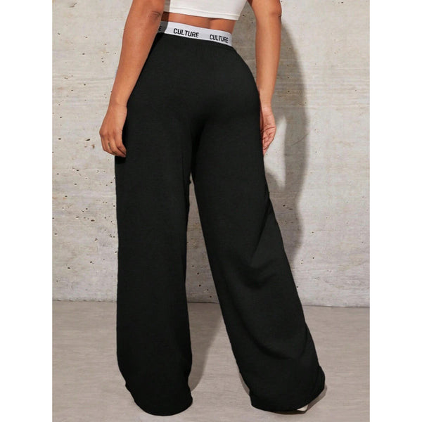 Pantalones Anchos Casual con Estampado de Letras para Mujer
