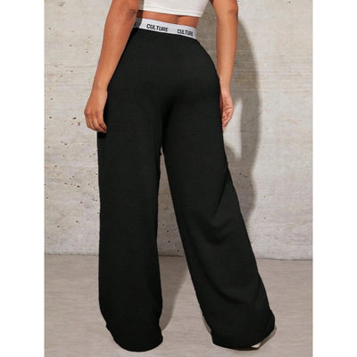 Pantalones Anchos Casual con Estampado de Letras para Mujer - Image 2