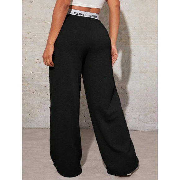 Pantalones Anchos Casual con Estampado de Letras para Mujer