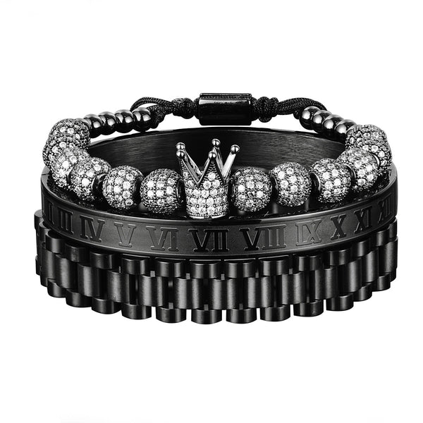 Pulsera Trenzada Corona Vintage con Letras Romanas