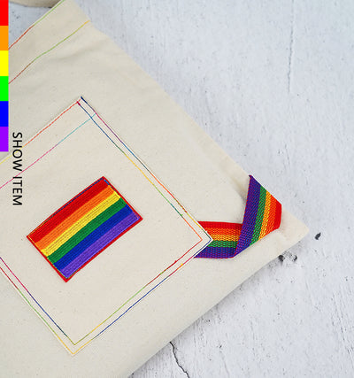 Bolsa de Lona Arcoíris LGBT con Bordado - Bolso de Hombro Grande Beige - Image 5