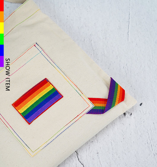 Bolsa de Lona Arcoíris LGBT con Bordado - Bolso de Hombro Grande Beige - Image 5