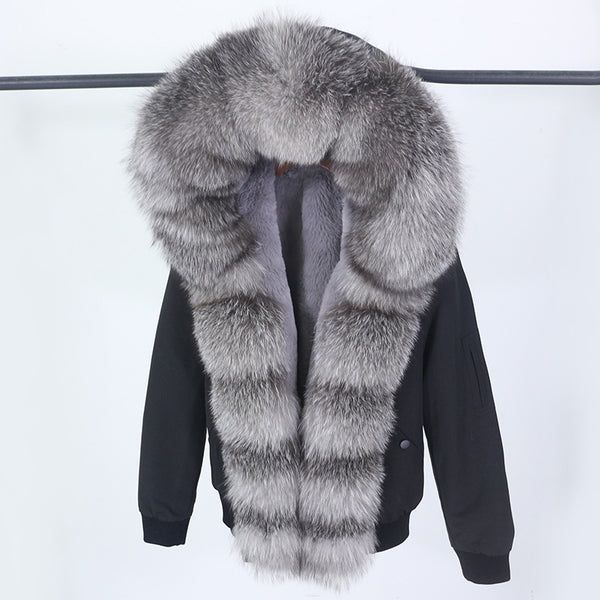 Abrigo de Piel con Cuello Desmontable y Compartimento Interior para Mujer