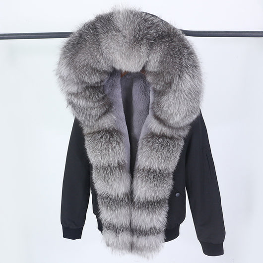 Abrigo de Piel con Cuello Desmontable y Compartimento Interior para Mujer