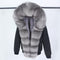 Abrigo de Piel con Cuello Desmontable y Compartimento Interior para Mujer