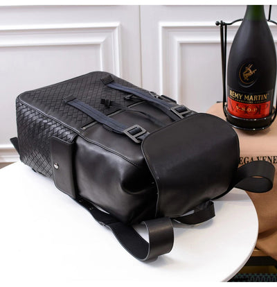 Mochila de Cuero Trenzado para Hombre - Gran Capacidad y Estilo Casual - Image 4