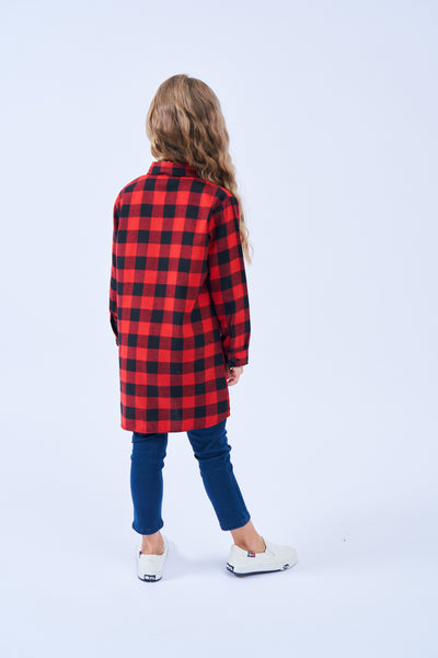 Camisa Cuadriculada de Manga Larga para Niñas - Tela Cepillada - Image 20
