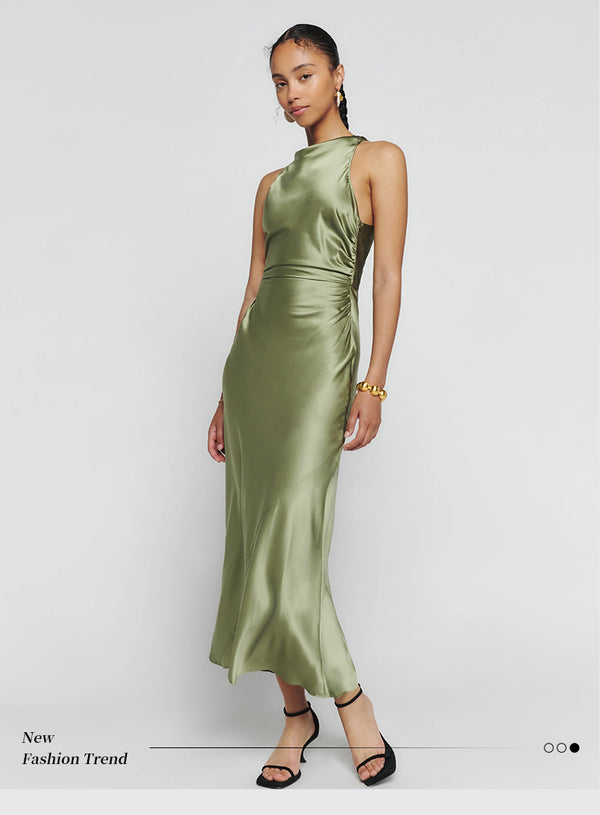Vestido Acetato Backless Cintura Francesa Ajustado - Image 17