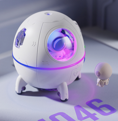White USB astronaut humidifier shaped like a rocket, emitting mist, with a small astronaut figure inside a clear dome. - Image 10