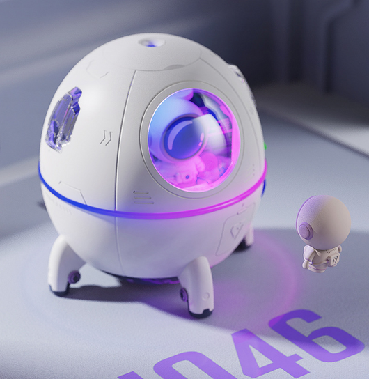 White USB astronaut humidifier shaped like a rocket, emitting mist, with a small astronaut figure inside a clear dome. - Image 10