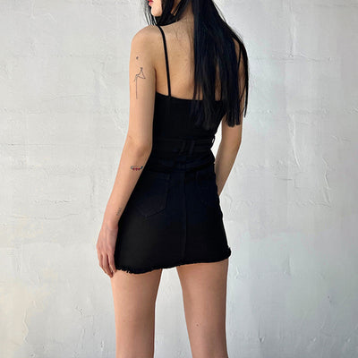 Falda Denim con Tirantes Ajustables Garden - Negro - Image 11
