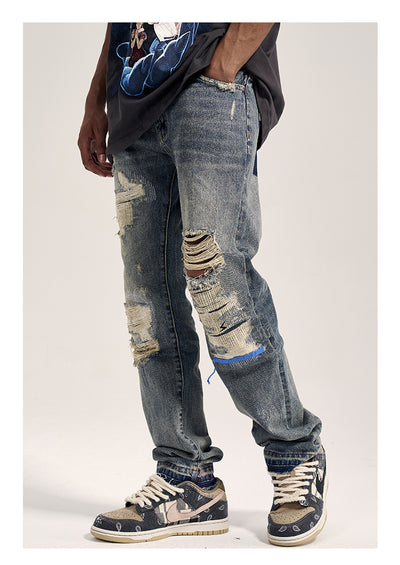 Jeans Rectos Havoc Blue Line Efecto Desgastado para Hombre - Image 11