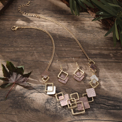 Conjunto de Aretes, Pulsera y Collar con Cuadrados Geométricos Pintados en Óleo - Image 8