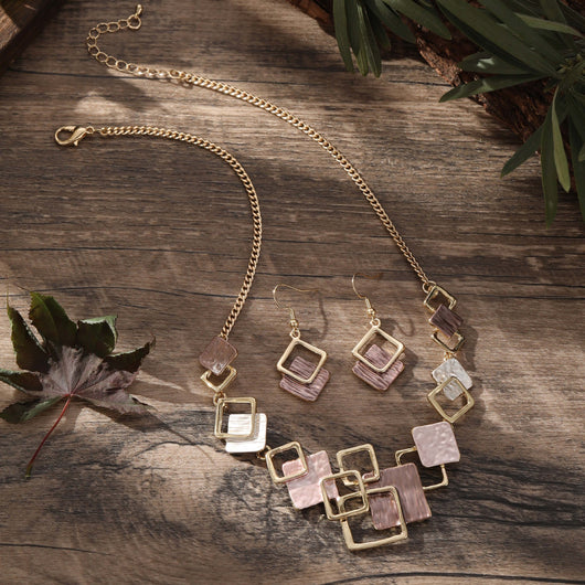 Conjunto de Aretes, Pulsera y Collar con Cuadrados Geométricos Pintados en Óleo - Image 8