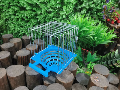 Small parrot breeding box with a blue plastic base and white wire cage, designed for bird nesting. - Image 9