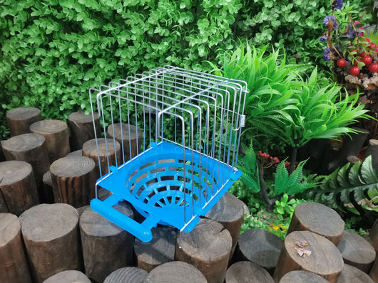 Small parrot breeding box with a blue plastic base and white wire cage, designed for bird nesting. - Image 9