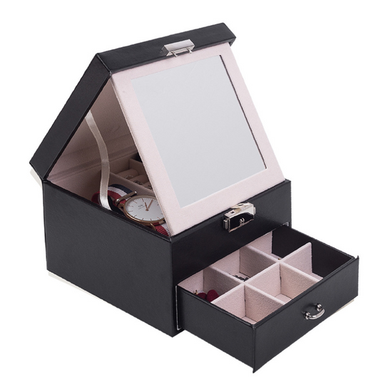Caja Joyero Doble de Cuero PU Europeo - Organizador Elegante para Joyas - Image 4