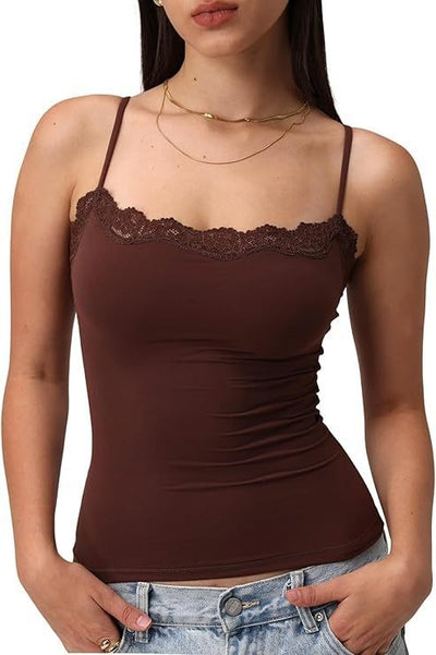 Camiseta Sexy de Encaje con Cuello Cuadrado sin Mangas - Image 21
