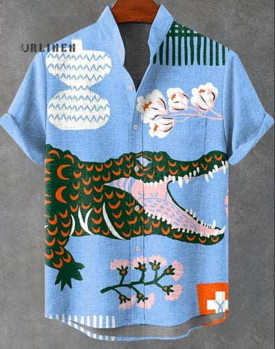 Camisa de Lino Cuello Mao Manga Corta para Hombre - Image 14