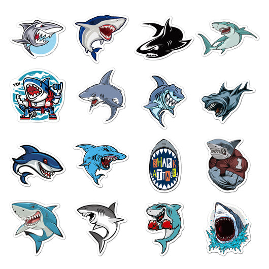 Set de 50 Stickers Tiburón Cartoon - Impermeables para Maletas, Patinetas y Decoración - Image 3