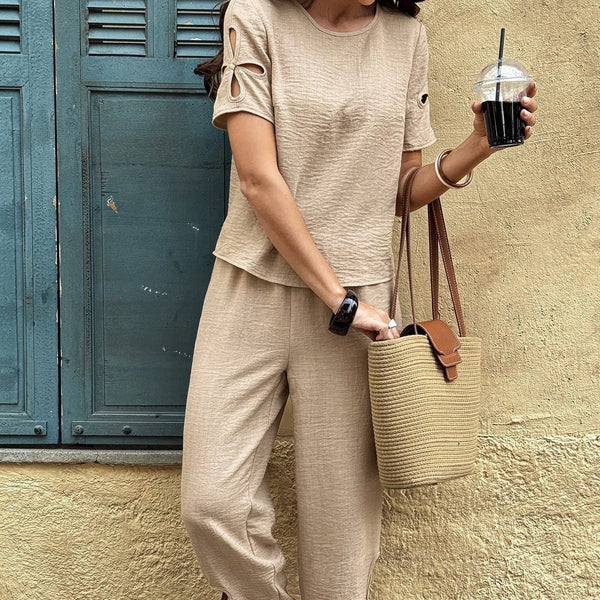 Pantalón Casual Hueco con Cuello Redondo