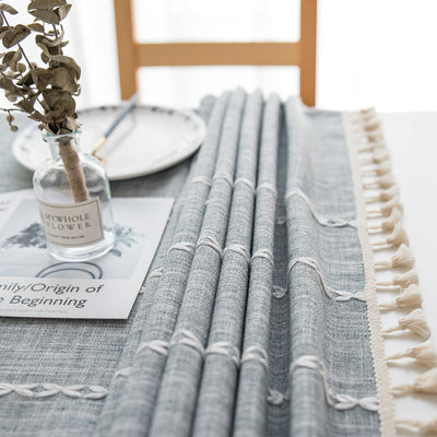Mantel de Comedor Rayas de Algodón Lino con Bordado y Borlas - Image 6