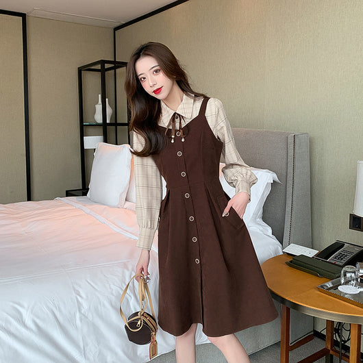 Conjunto de Dos Piezas: Vestido Camisero Cuadriculado Manga Larga Ajustado - Image 17