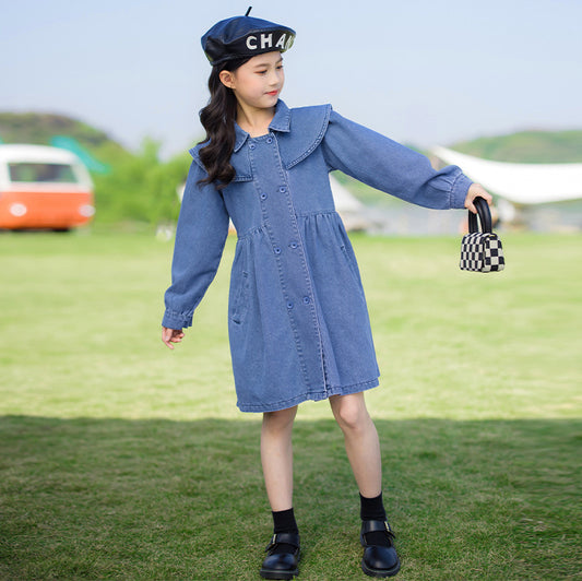 Vestido Elegante de Manga Larga Estilo Colegiatura para Niña