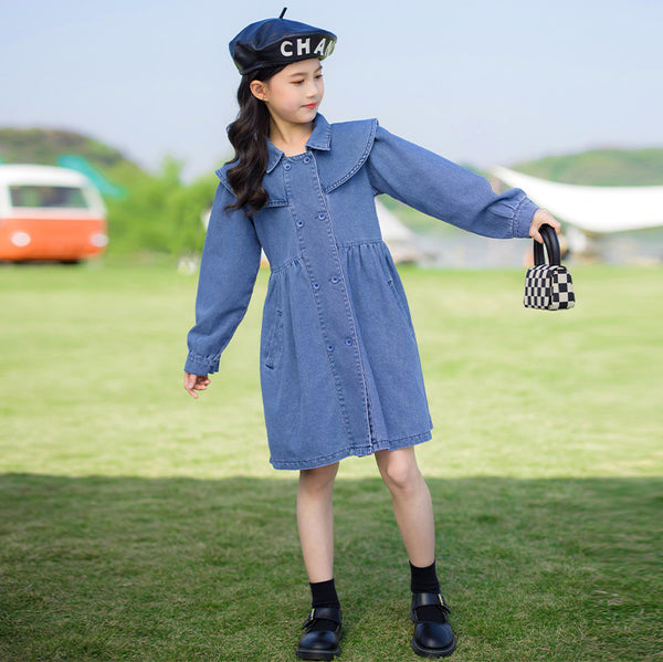 Vestido Elegante de Manga Larga Estilo Colegiatura para Niña
