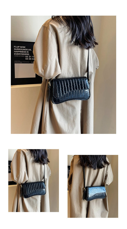 Bolso de Hombro Mujer Cuero PU Patrón Piedra con Hebilla Metálica - Image 16