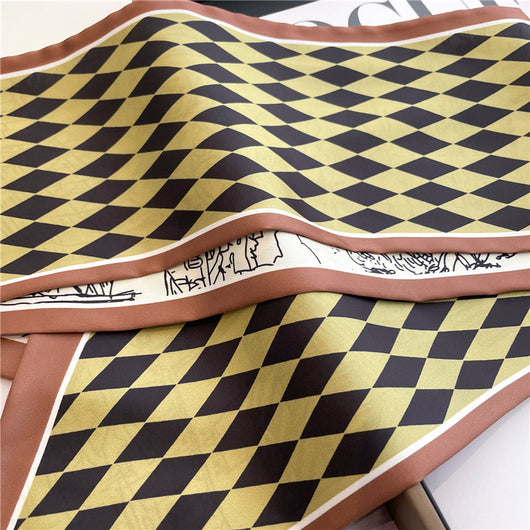 Bufanda Larga Delgada con Diseño Pata de Gallo Doble Capa de Seda Imitada para Mujer - Image 64