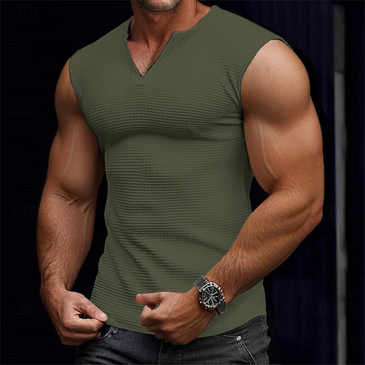 Camiseta sin Mangas Textura Waffle Colores Sólidos Hombre - Image 10